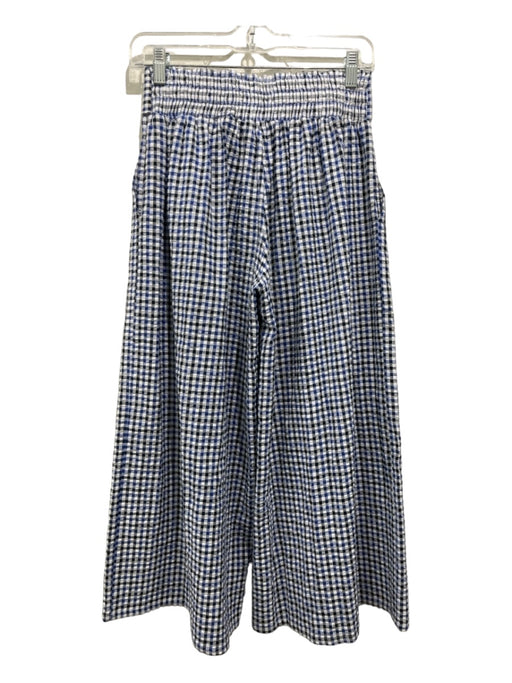 Misa Size XS Blue & White Cotton Gingham Elastic Back Tie Front Wide Crop Pants Blue & White / XS