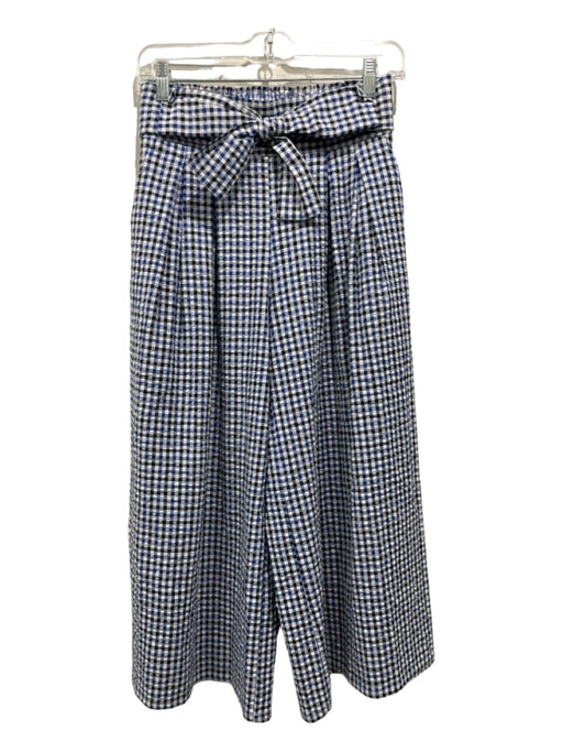 Misa Size XS Blue & White Cotton Gingham Elastic Back Tie Front Wide Crop Pants Blue & White / XS