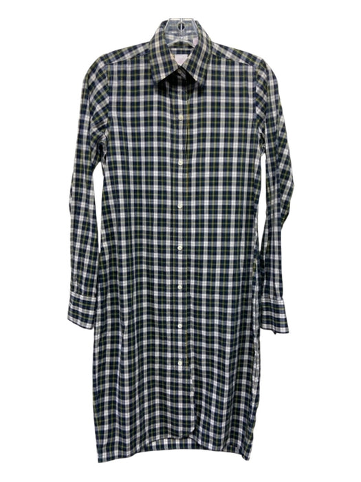 Ann Mashburn Size S Green, Blue & White Cotton Plaid Shirt dress Button Up Dress Green, Blue & White / S