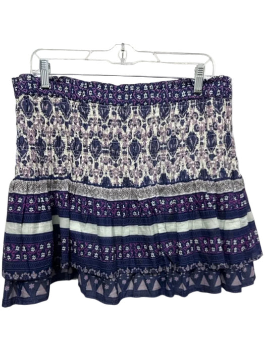 Sea New York Size L White & Purple Cotton Elastic Waist smocked Mini Skirt White & Purple / L