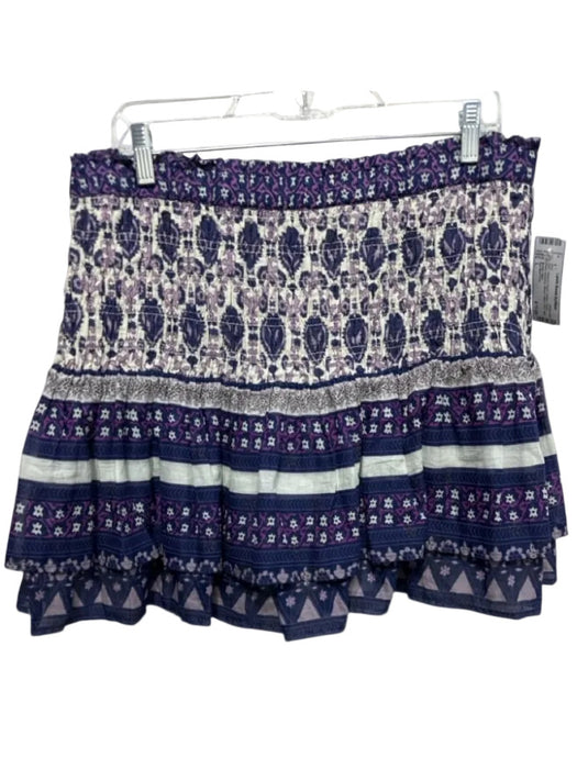 Sea New York Size L White & Purple Cotton Elastic Waist smocked Mini Skirt White & Purple / L
