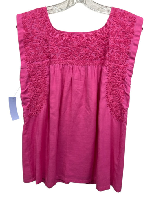 J.Marie Size XS Hot pink Rayon Blend Embroidered Sleeveless Gathered Detail Top Hot pink / XS