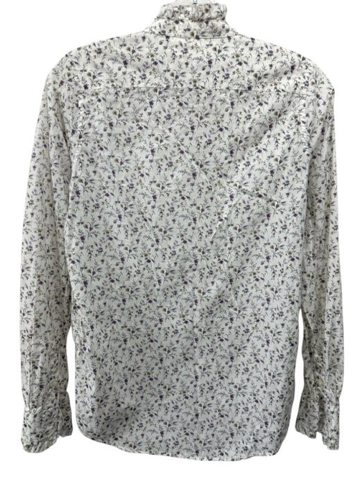 Ann Mashburn Size XS White & Multi Cotton Floral Long Sleeve 1/4 Button Top White & Multi / XS