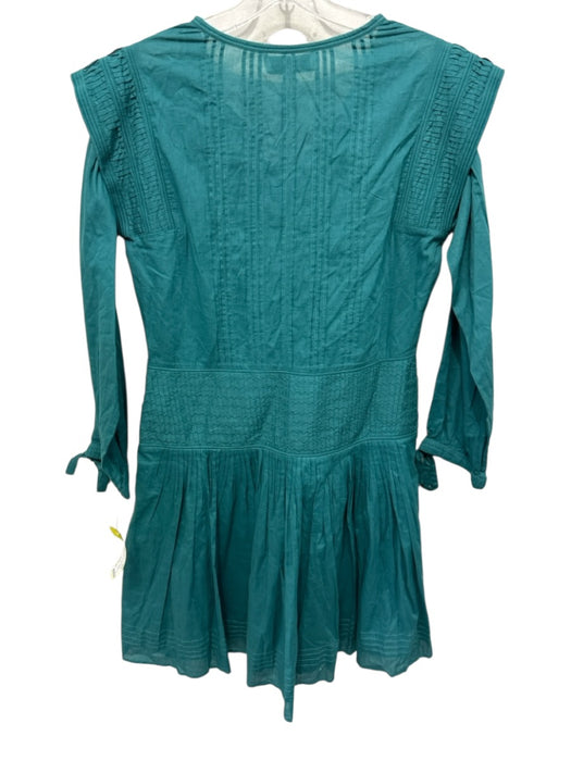 Sea New York Size 4 Teal Green Cotton Long Sleeve Micro Pleated Lace Trim Dress Teal Green / 4