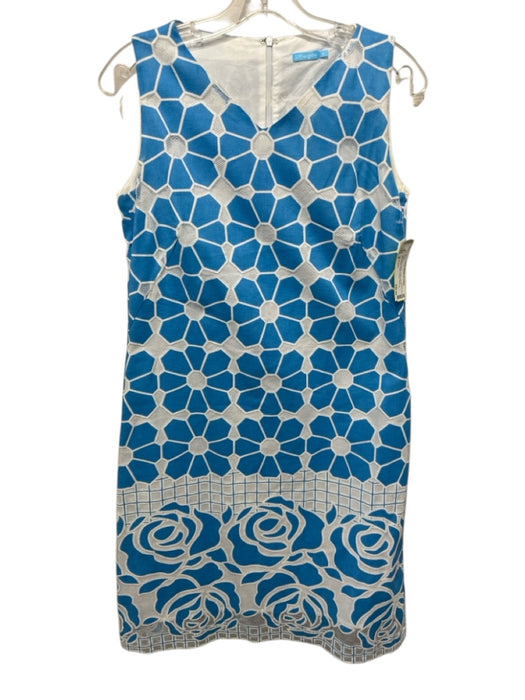 J Mclaughlin Size 6 Light blue & white Cotton Blend Sleeveless Floral Dress Light blue & white / 6