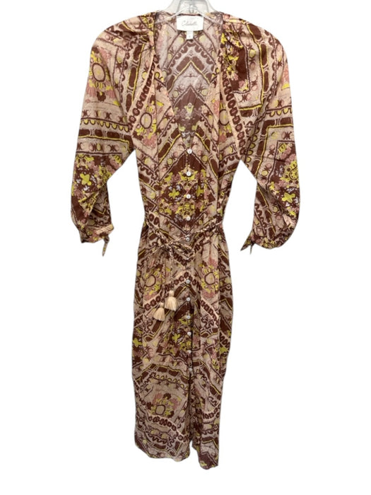 Cleobella Size Small Brown, Pink, Yellow Cotton Long Sleeve Floral Dress Brown, Pink, Yellow / Small