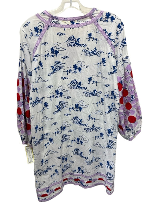 Roller Rabbit Size Small Blue, Purple, Red Cotton Long Sleeve Pocket Dress Blue, Purple, Red / Small