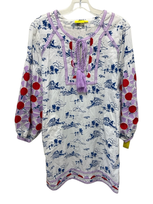Roller Rabbit Size Small Blue, Purple, Red Cotton Long Sleeve Pocket Dress Blue, Purple, Red / Small