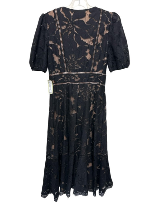 By Anthropologie Size 6 Black Cotton Blend Short Sleeve Floral Tiered Dress Black / 6