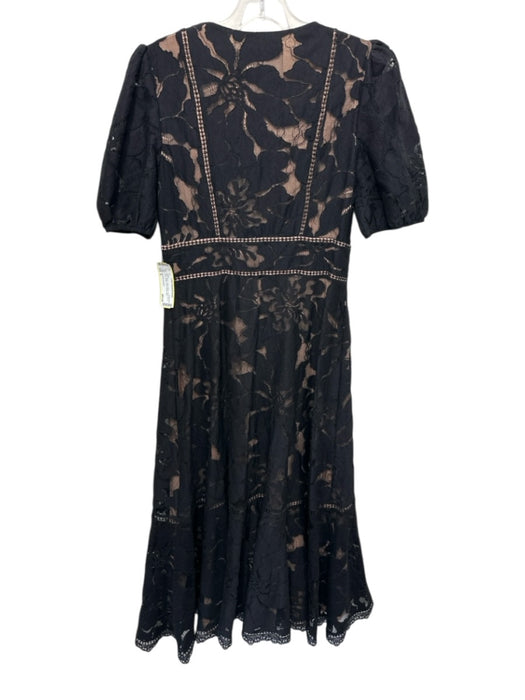 By Anthropologie Size 6 Black Cotton Blend Short Sleeve Floral Tiered Dress Black / 6