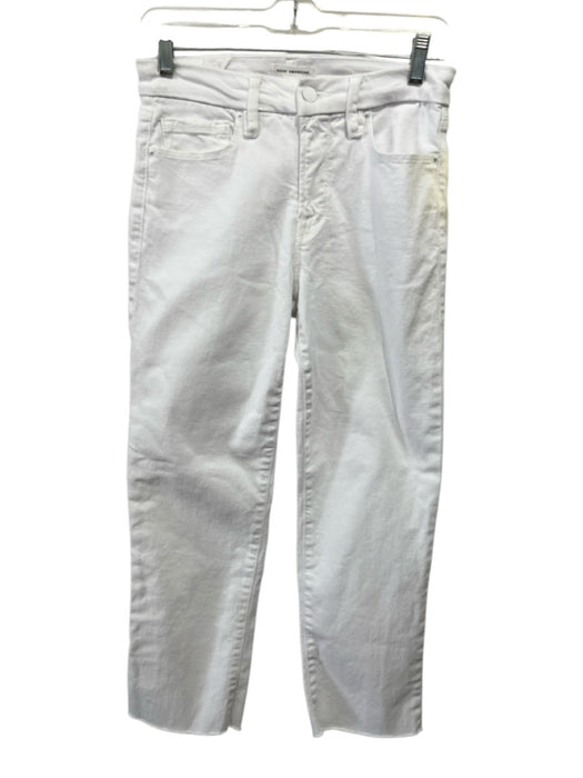 Good American Size 4/27 White Cotton Denim High Rise Raw Hem 5 Pocket Jeans White / 4/27