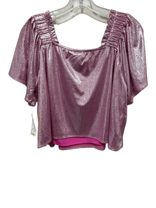 Queen of Sparkles Size L/XL Pink Polyester Blend Smocked Short Sleeve Short Set Pink / L/XL