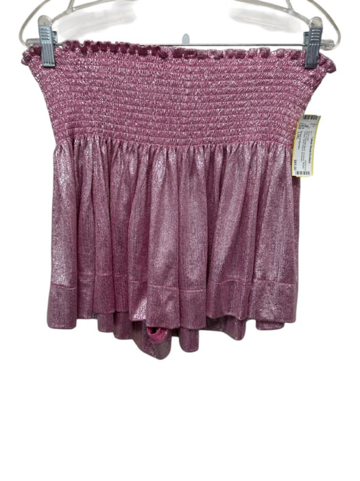 Queen of Sparkles Size L/XL Pink Polyester Blend Smocked Short Sleeve Short Set Pink / L/XL