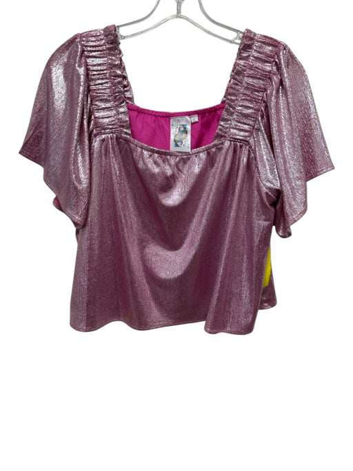 Queen of Sparkles Size L/XL Pink Polyester Blend Smocked Short Sleeve Short Set Pink / L/XL