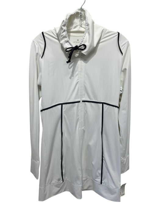 Athleta Size Medium White & Black Nylon Blend Long Sleeve Piping hood Jacket White & Black / Medium