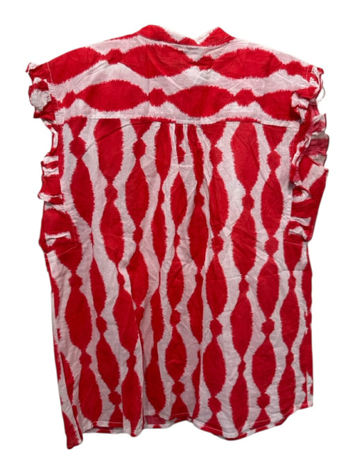 Ro's Garden Size Small Red & White Cotton Ruffle Cap Sleeve Abstract Print Top Red & White / Small