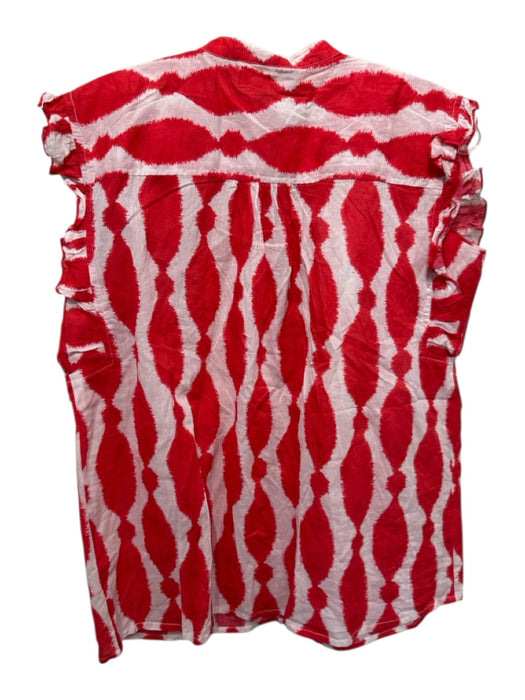 Ro's Garden Size Small Red & White Cotton Ruffle Cap Sleeve Abstract Print Top Red & White / Small