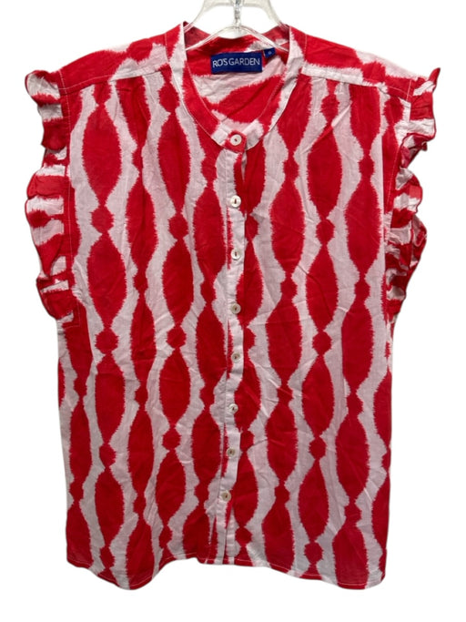 Ro's Garden Size Small Red & White Cotton Ruffle Cap Sleeve Abstract Print Top Red & White / Small