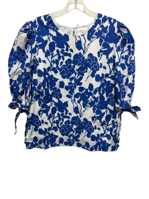 Hyacinth House Size Large Blue & White Cotton Blend Short Puff Sleeve Floral Top Blue & White / Large