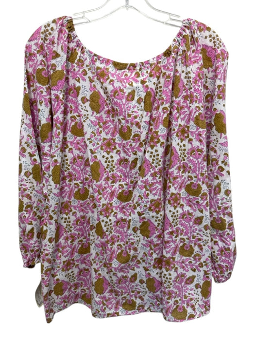 SZ Block Prints Size Medium pink, yellow, blue Cotton Long puff sleeve Top pink, yellow, blue / Medium