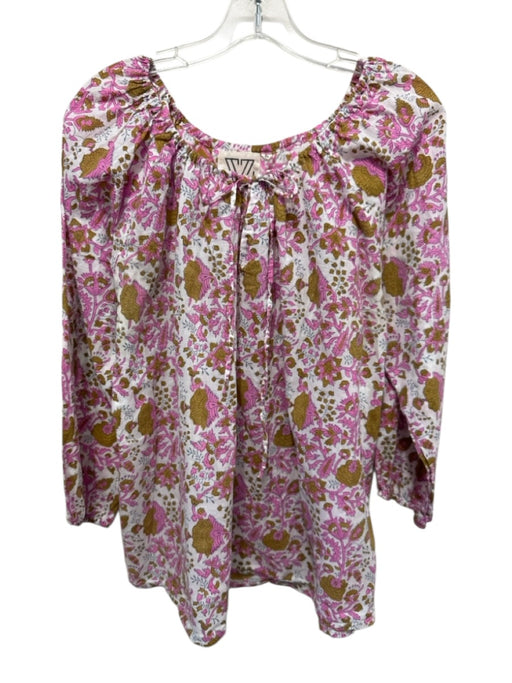 SZ Block Prints Size Medium pink, yellow, blue Cotton Long puff sleeve Top pink, yellow, blue / Medium