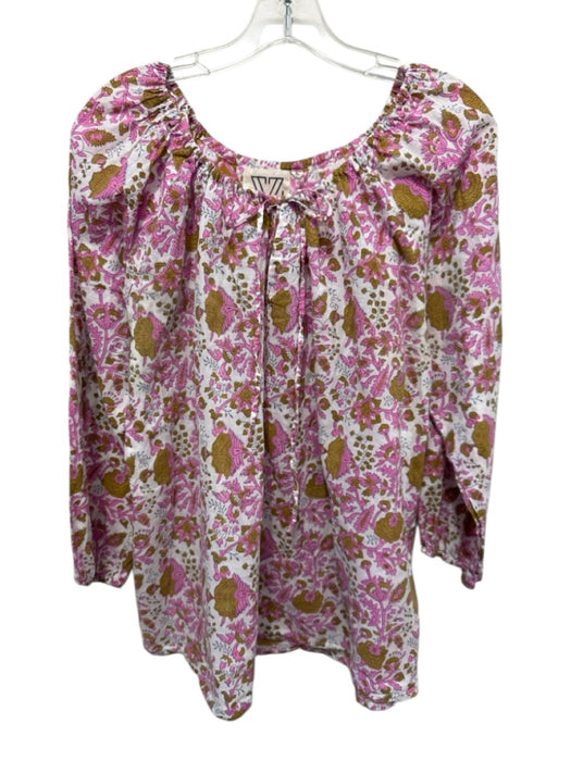 SZ Block Prints Size Medium pink, yellow, blue Cotton Long puff sleeve Top pink, yellow, blue / Medium