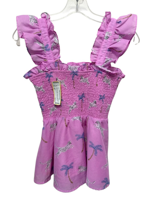 J. Marie Size XS Pink, Blue, White Polyester Ruffle Cap Sleeve Cheetahs Top Pink, Blue, White / XS