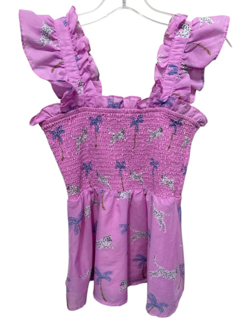 J. Marie Size XS Pink, Blue, White Polyester Ruffle Cap Sleeve Cheetahs Top Pink, Blue, White / XS