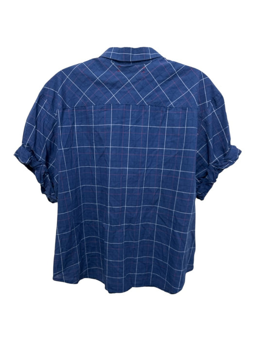 XiRENA Size Small Navy, Red, White Cotton Button Front Windowpane Collar Top Navy, Red, White / Small