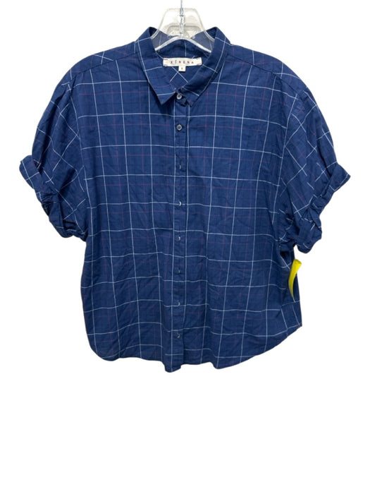 XiRENA Size Small Navy, Red, White Cotton Button Front Windowpane Collar Top Navy, Red, White / Small