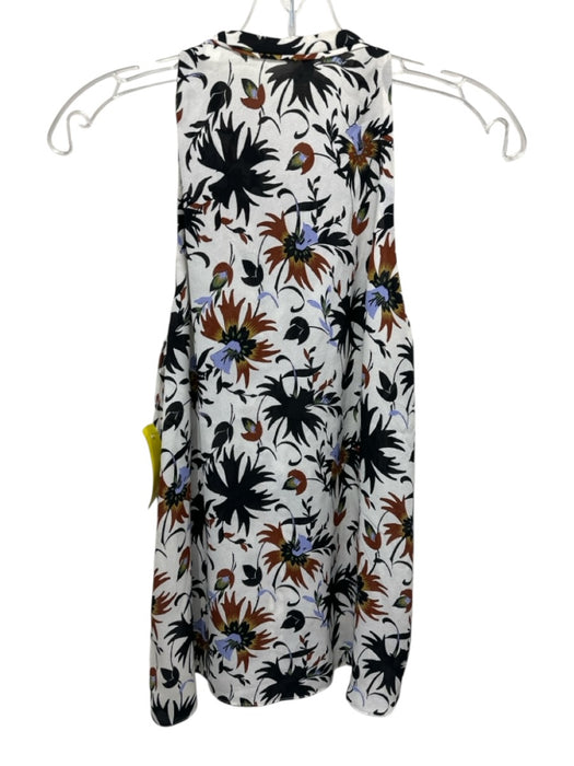 A.L.C. Size 4 Black, Brown, Purple Silk Sleeveless Floral Ruffle Tie Neck Top Black, Brown, Purple / 4