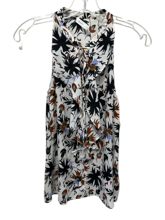 A.L.C. Size 4 Black, Brown, Purple Silk Sleeveless Floral Ruffle Tie Neck Top Black, Brown, Purple / 4