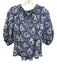 Free People Size XS Blue, Purple, White Cotton Half Sleeve Floral Smocked Top Blue, Purple, White / XS