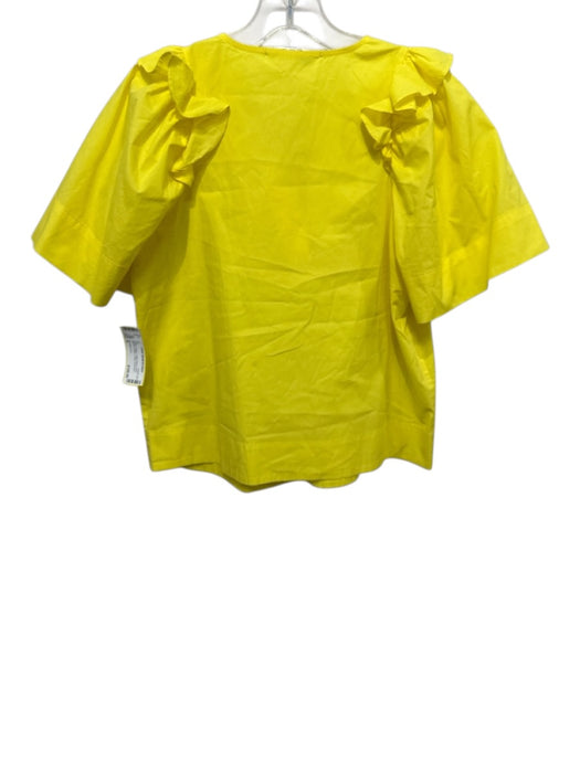 Sea New York Size 6 Canary Yellow Cotton Blend Short Sleeve Ruffles V Neck Top Canary Yellow / 6