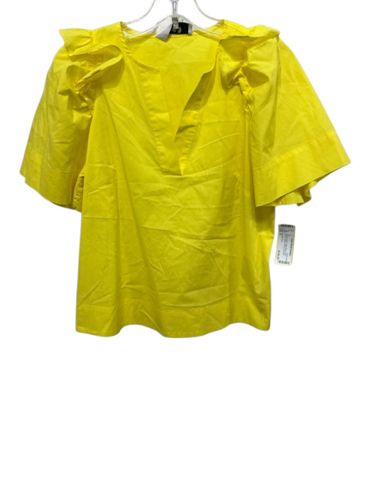 Sea New York Size 6 Canary Yellow Cotton Blend Short Sleeve Ruffles V Neck Top Canary Yellow / 6