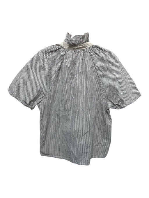 A Shirt Thing Size Small Brown & White Cotton Short Sleeve Striped Lace Trim Top Brown & White / Small