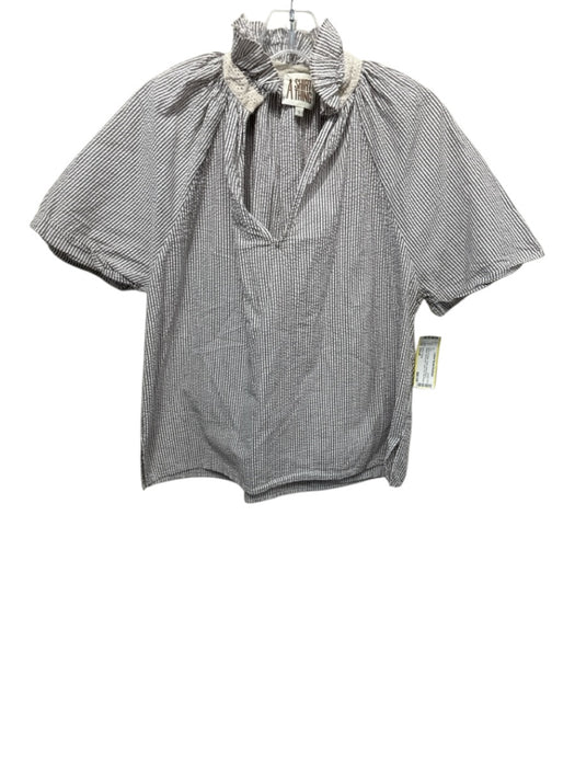 A Shirt Thing Size Small Brown & White Cotton Short Sleeve Striped Lace Trim Top Brown & White / Small