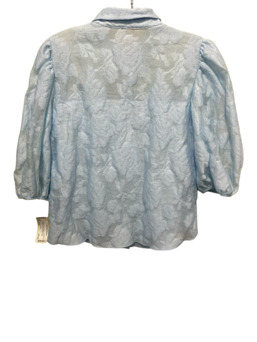 Amanda Uprichard Size Small Light Blue Half Puff Sleeve Floral Jacquard Top Light Blue / Small