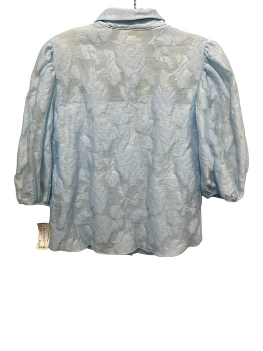 Amanda Uprichard Size Small Light Blue Half Puff Sleeve Floral Jacquard Top Light Blue / Small