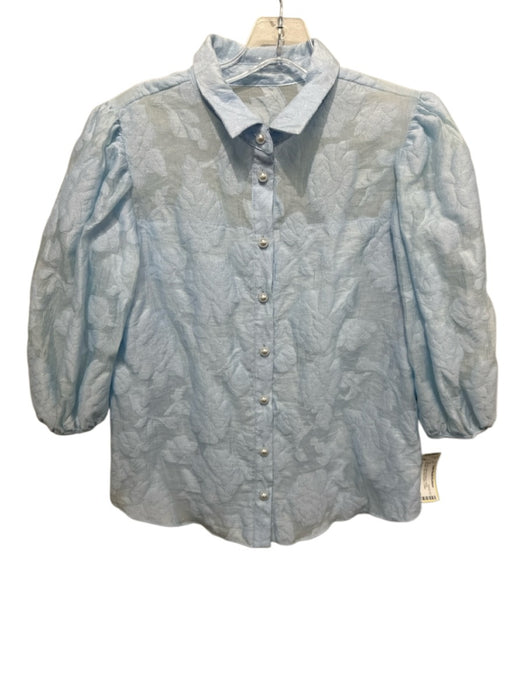 Amanda Uprichard Size Small Light Blue Half Puff Sleeve Floral Jacquard Top Light Blue / Small