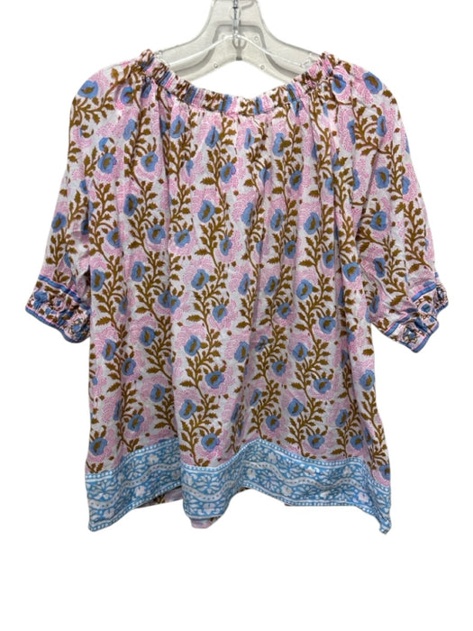 SZ Block Prints Size Medium Pink, Blue, Green Cotton Long Sleeve Floral Top Pink, Blue, Green / Medium