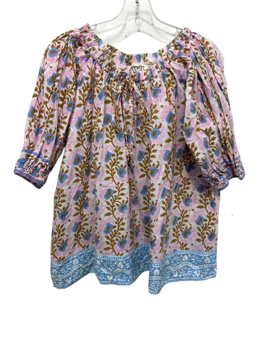 SZ Block Prints Size Medium Pink, Blue, Green Cotton Long Sleeve Floral Top Pink, Blue, Green / Medium