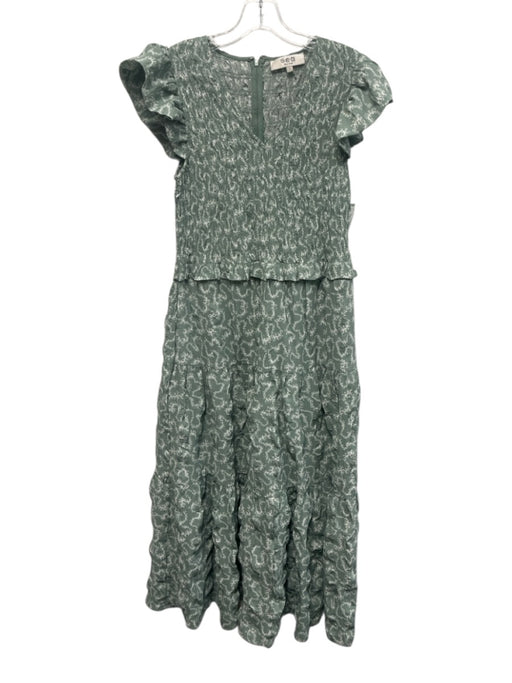 Sea New York Size 4 Seafoam Green & White Polyester Ruffle Cap Sleeve Dress Seafoam Green & White / 4