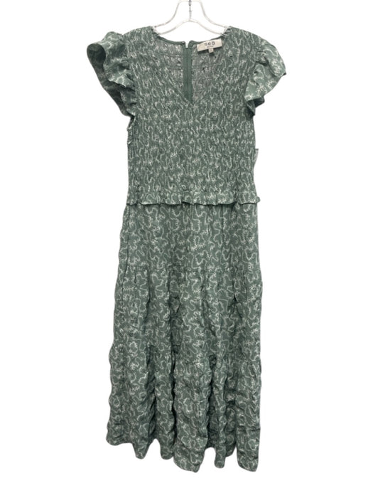 Sea New York Size 4 Seafoam Green & White Polyester Ruffle Cap Sleeve Dress Seafoam Green & White / 4