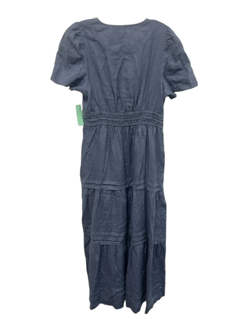 Quince Size M Chambray Linen Short Sleeve Elastic Waist V Neck Tiered Maxi Dress Chambray / M