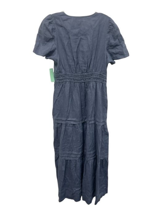 Quince Size M Chambray Linen Short Sleeve Elastic Waist V Neck Tiered Maxi Dress Chambray / M