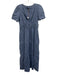 Quince Size M Chambray Linen Short Sleeve Elastic Waist V Neck Tiered Maxi Dress Chambray / M