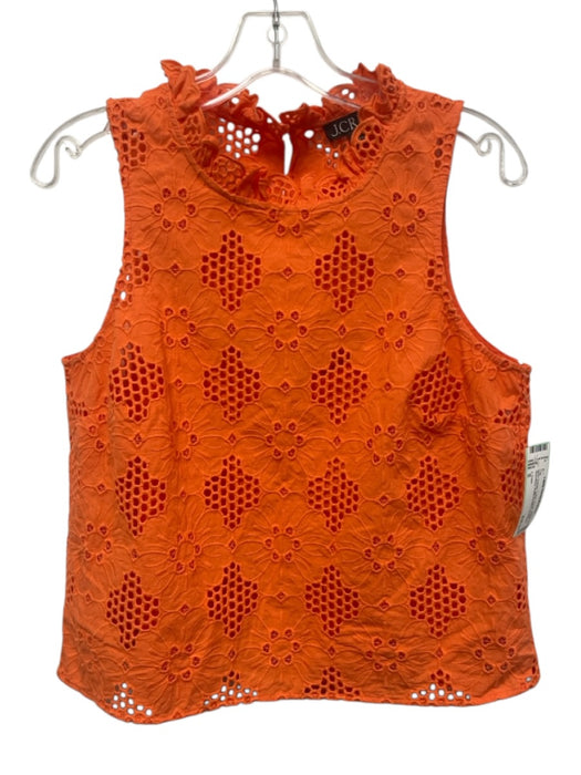 J. Crew Size S Neon Orange Cotton Eyelet Floral Sleeveless Ruffle Neckline Top Neon Orange / S