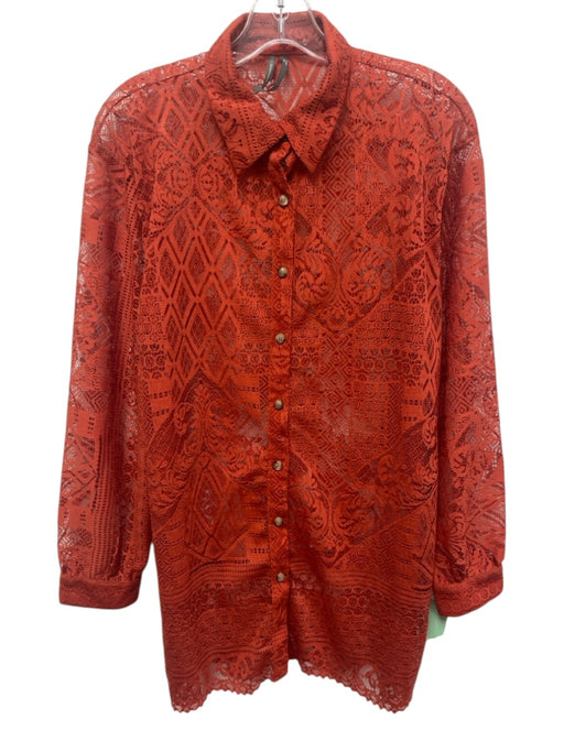 Anthropologie Size XS Burnt Orange Polyester Lace Button Up & Collar Top Burnt Orange / XS