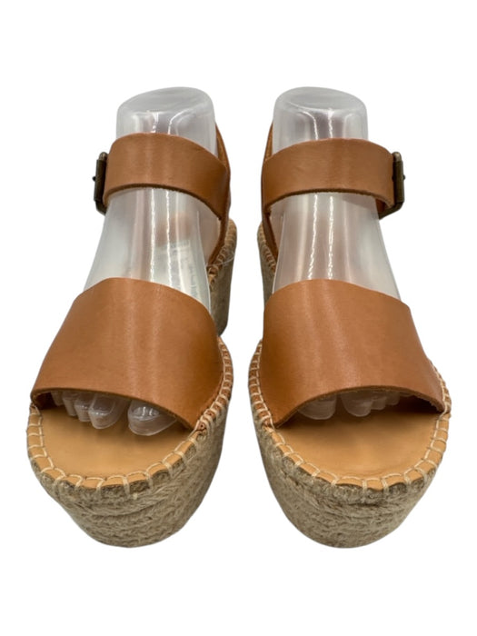 Soludos Shoe Size 8 Tan & beige Leather Raffia Base Whipstitch Platform Sandals Tan & beige / 8